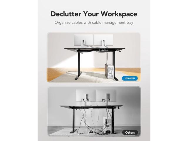 HUANUO 63' x 40' L-Shaped Electric Standing Desk Dual Motor, Corner Electric Height Adjustable Computer Desk with Cable Tray & 3 Preset Heights,...