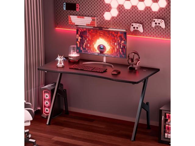 HLDIRECT 40 Inch Gaming Desk, Small Computer Gaming Desk Table with Cable Management, Ergonomic A Shape Modern Carbon Fiber Gamer Table Pc...