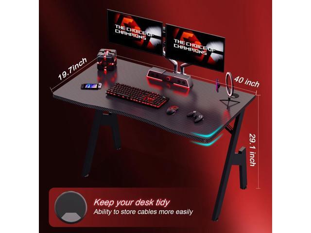 HLDIRECT 40 Inch Gaming Desk, Small Computer Gaming Desk Table with Cable Management, Ergonomic A Shape Modern Carbon Fiber Gamer Table Pc...