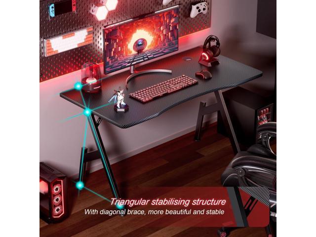 HLDIRECT 40 Inch Gaming Desk, Small Computer Gaming Desk Table with Cable Management, Ergonomic A Shape Modern Carbon Fiber Gamer Table Pc...