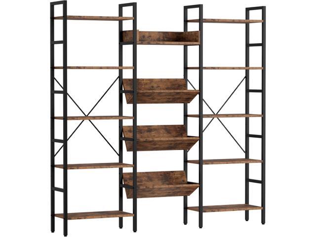 IRONCK Bookcases and Bookshelves Triple Wide 5 Tiers Industrial Bookshelf, Large Etagere Bookshelf Open Record Player Shelves with Metal Frame for.