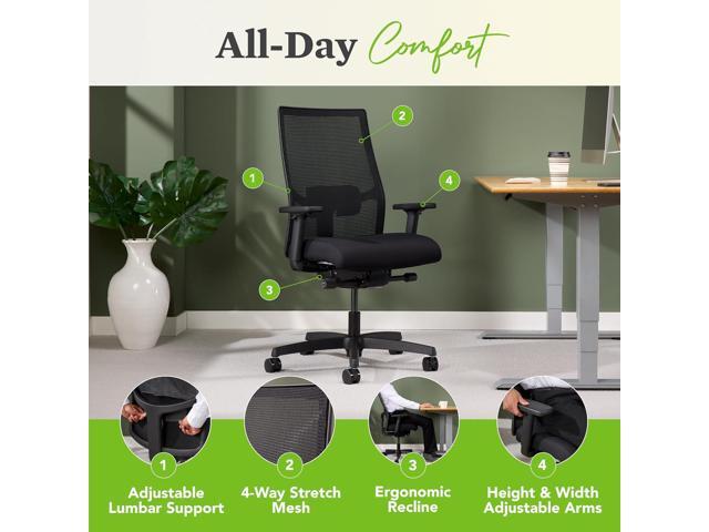 HON Ignition 2.0 Ergonomic Office Chair - Adjustable Tilt, Swivel Wheels, Comfortable for Long Hours - Home Office Desk Chair
