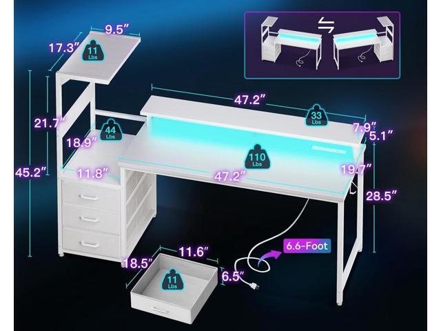 AODK 59 Inch Gaming Desk with USB Charging Ports & LED Light- Reversible Computer Desk with Storage Shelves & Monitor Stand, Modern Gamer Desk...