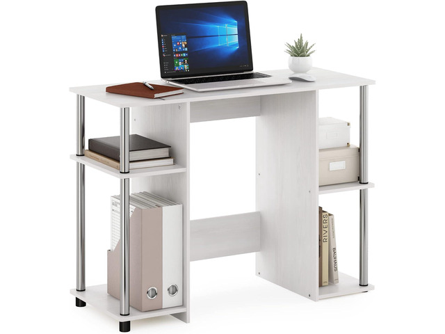 Furinno JAYA Desk, 38.4' Wide Gaming Desk, Computer Study Desk, Office Desk with Side Shelves, Open Storage, for Home Office, Bedroom, Dorm, Study...