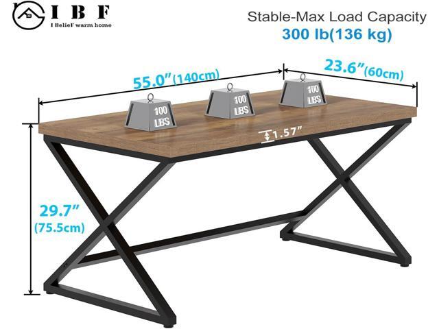 IBF Rustic Computer Desk, Modern Metal Home Office Desk, Farmhouse Work Study Writing Desk in Bedroom, Minimalist Wood Laptop Executive Workstation...