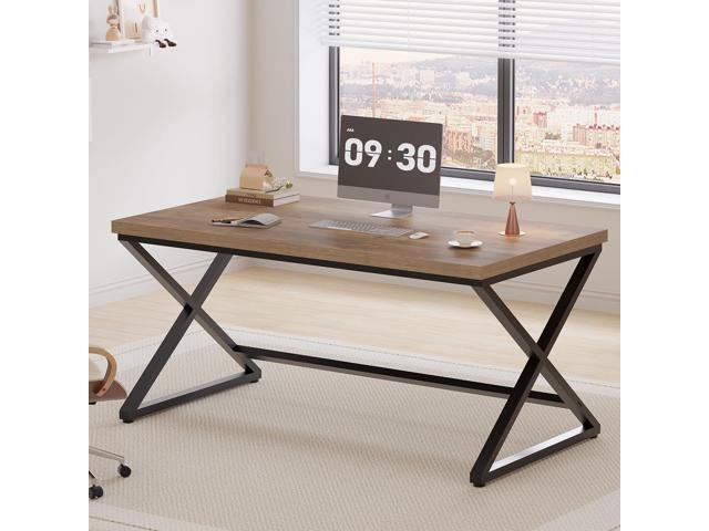 IBF Rustic Computer Desk, Modern Metal Home Office Desk, Farmhouse Work Study Writing Desk in Bedroom, Minimalist Wood Laptop Executive Workstation...