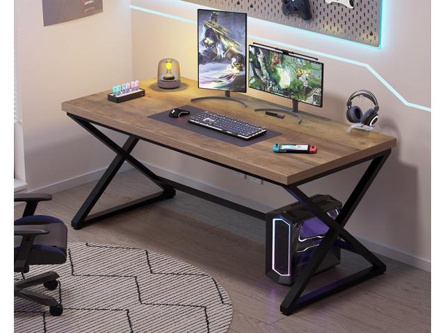 IBF Rustic Computer Desk, Modern Metal Home Office Desk, Farmhouse Work Study Writing Desk in Bedroom, Minimalist Wood Laptop Executive Workstation...
