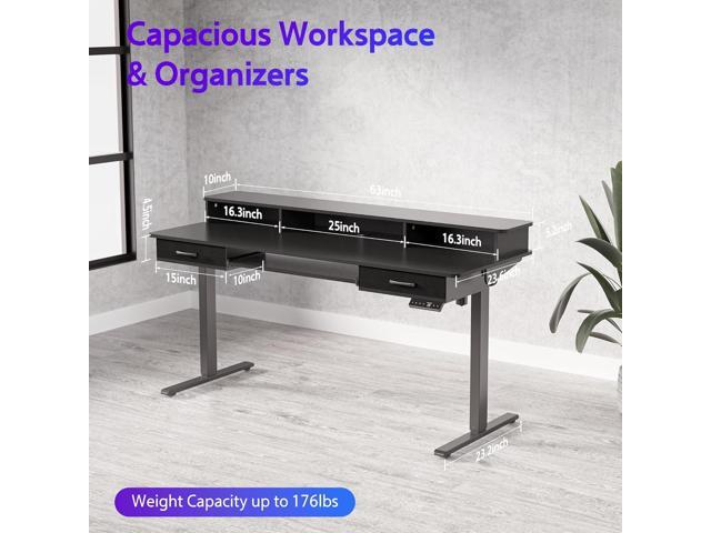 63x24 Inches Electric Standing Desk with Keyboard Tray, Height Adjustable Stand up Desk with 2 Drawers, Ergonomic Sit to Stand Desk with Storage...