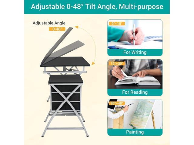 ZENY Drafting Table and Stool, Tilted Draft Table Desk w/Drawers, Artist Drawing Desk Craft Table for Drafting, Painting, Reading, Writing