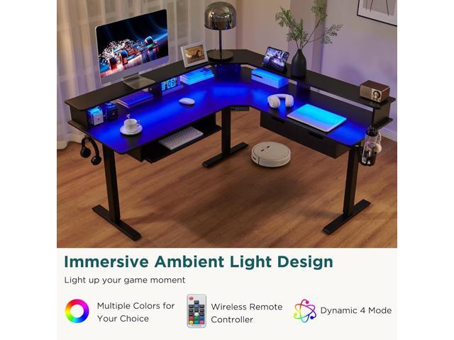 RedLemon 60 Inches L Shaped Electric Standing Desk, Height Adjustable Corner Gaming Desk with Drawers, Power Outlets & LED Lights, Comnputer Desk...