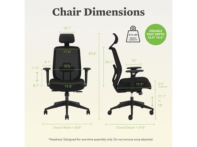 HON Altern Ergonomic Office Chair with Headrest, Arms, Wheels, Foam Cushion Seat, Mid Back Home Office Desk Chair Comfy, Height Adjustable Arms,...
