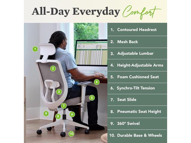 HON Altern Ergonomic Office Chair with Headrest, Arms, Wheels, Foam Cushion Seat, Mid Back Home Office Desk Chair Comfy, Height Adjustable Arms,...