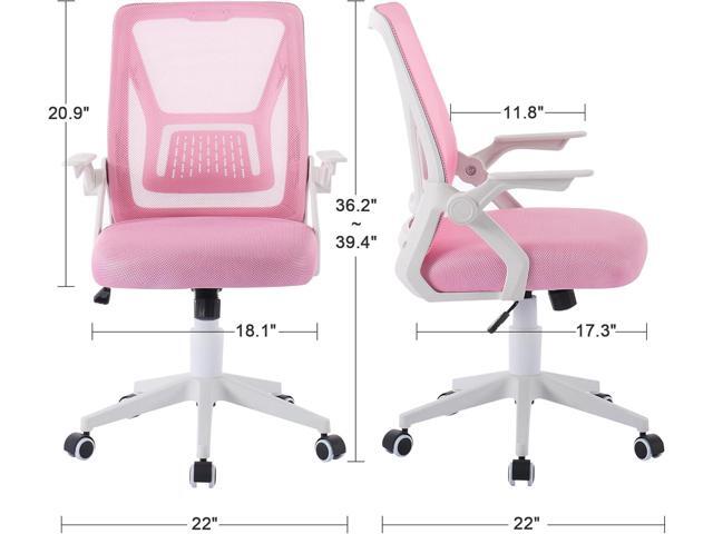 VECELO Mid-Back Swivel Ergonomic Office Chair with Adjustable Arms Mesh Lumbar Support for Computer Task Work, Pink