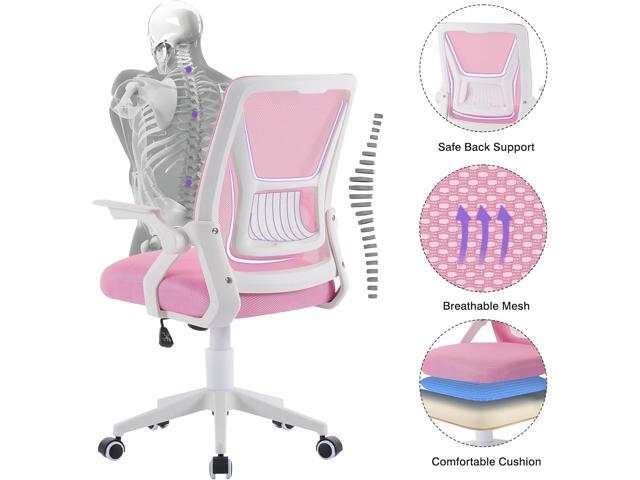 VECELO Mid-Back Swivel Ergonomic Office Chair with Adjustable Arms Mesh Lumbar Support for Computer Task Work, Pink
