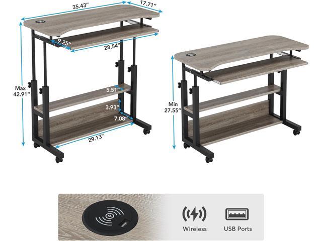 Tribesigns Portable Desk with Power Outlets, Height Adjustable Side Table Sofa Couch Bedside Laptop Computer Cart with USB Charging Ports, Mobile...