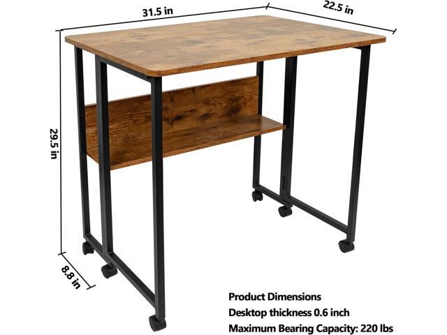 Mobile Foldable Desk w/Wheels and Feet Pads, Foldable Computer Desk, Folding Desk, Small Computer Desk for Small Spaces, Folding Table for Office...