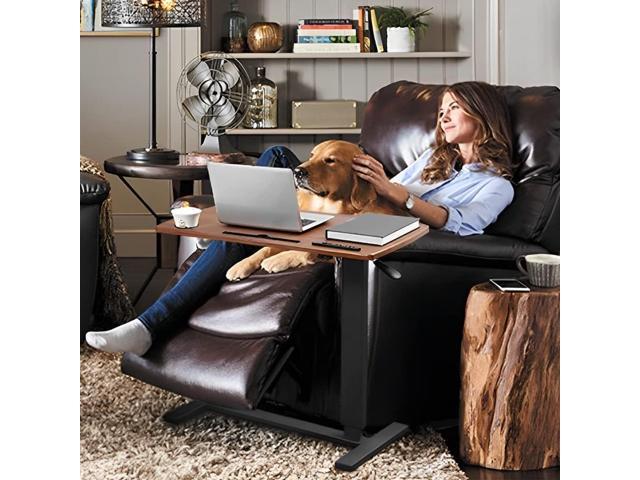 Over bed Table Pneumatic Adjustable Height Stand Desk with hidden wheels USB Ports Pad slot Mobile Laptop Standing Desk Cart, Podium table (Wanult,...