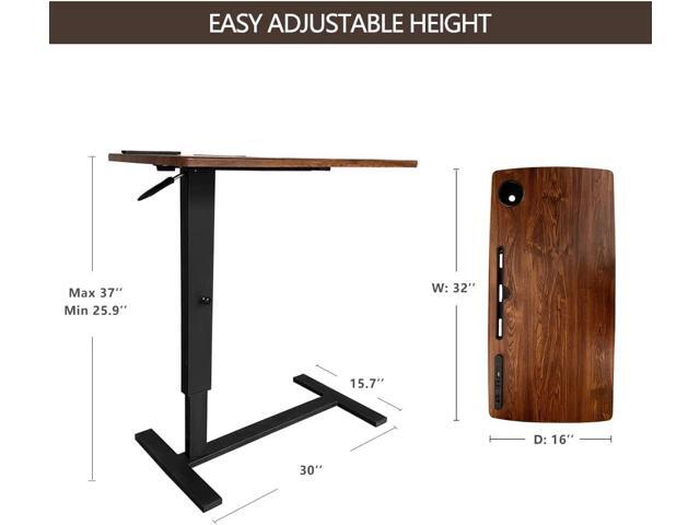 Over bed Table Pneumatic Adjustable Height Stand Desk with hidden wheels USB Ports Pad slot Mobile Laptop Standing Desk Cart, Podium table (Wanult,...