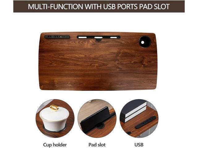 Over bed Table Pneumatic Adjustable Height Stand Desk with hidden wheels USB Ports Pad slot Mobile Laptop Standing Desk Cart, Podium table (Wanult,...