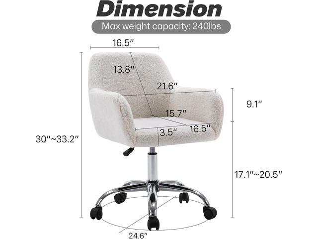 KCC Faux Fur Vanity Makeup Desk Chair, Comfy Fluffy Swivel Modern Leisure Armchair with Wheels, Upholstered Fuzzy Height Adjustable for Teens Women...