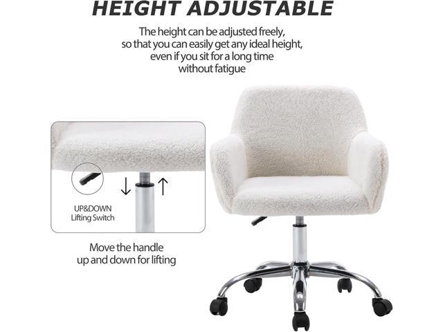 KCC Faux Fur Vanity Makeup Desk Chair, Comfy Fluffy Swivel Modern Leisure Armchair with Wheels, Upholstered Fuzzy Height Adjustable for Teens Women...