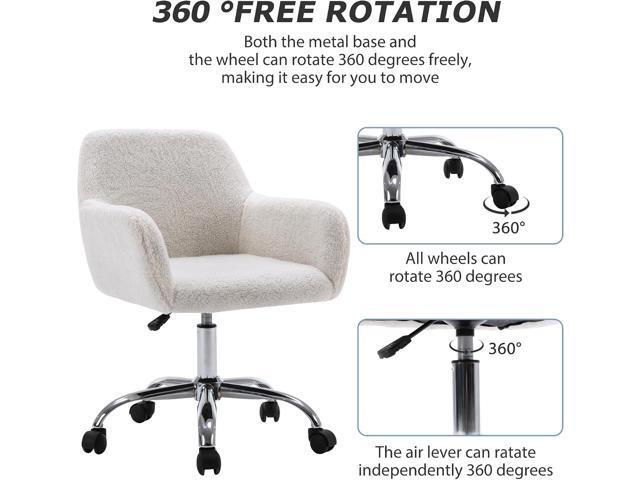 KCC Faux Fur Vanity Makeup Desk Chair, Comfy Fluffy Swivel Modern Leisure Armchair with Wheels, Upholstered Fuzzy Height Adjustable for Teens Women...