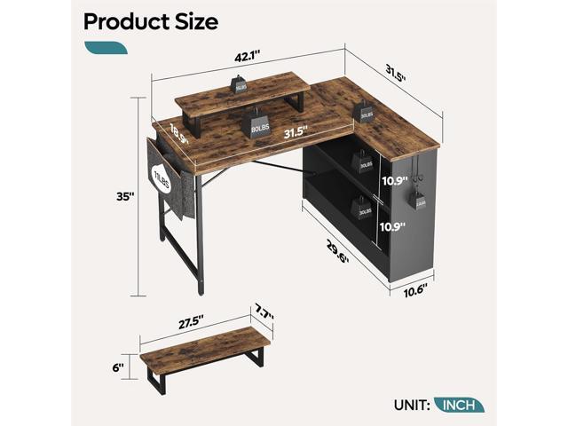 Bestier Small L Shaped Desk with LED Lights, 42 Reversible Computer Desk with Open Storage Cabinet & Monitor Stand, Corner Desk with Side Storage...
