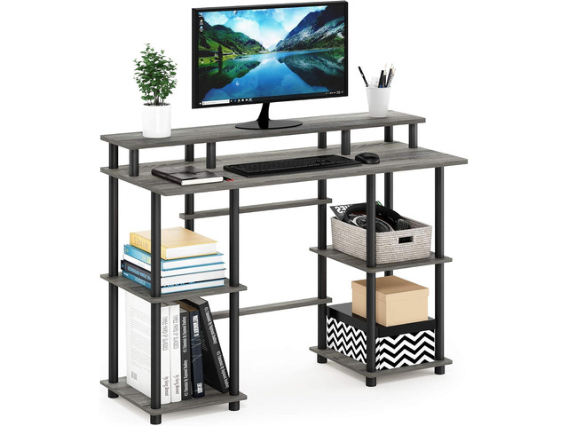 Furinno Turn-N-Tube Computer Desk, French Oak Grey/Black