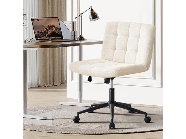 Furnimart Swivel Criss Cross Legged Chair with Wheels for Home Office, Wide Armless Desk Chair Height Adjustable Comfy Seat for Desk,Vanity,...