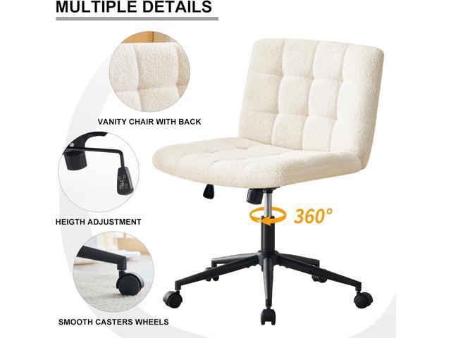 Furnimart Swivel Criss Cross Legged Chair with Wheels for Home Office, Wide Armless Desk Chair Height Adjustable Comfy Seat for Desk,Vanity,...