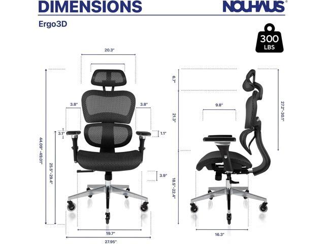 Nouhaus Ergo3D Ergonomic Office Chair Lumbar Support Mesh Office Chair with 4D Adjustable Armrest, Adjustable Headrest and Wheels, Mesh High Back...