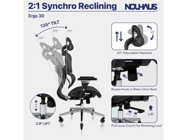 Nouhaus Ergo3D Ergonomic Office Chair Lumbar Support Mesh Office Chair with 4D Adjustable Armrest, Adjustable Headrest and Wheels, Mesh High Back...