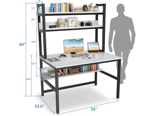 Aquzee Desk with Hutch, 55inch Computer Desks with Shelves, 4 Tiers Gaming Desk with Large Wood Desktop, Metal Legs, Ideal for Storage Study Work...