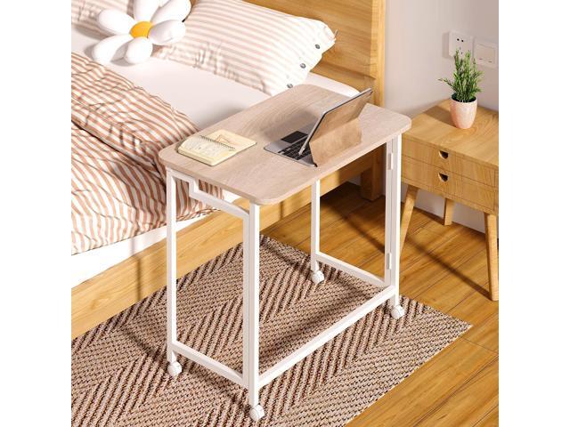4NM 23.6' Mobile Small Folding Desk, Adjustable Rolling Compact Laptop Cart Desk, Couch Desk, Bed Desk for Laptop for Small Space Offices - Natural...