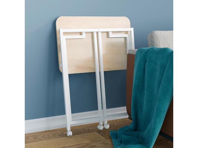 4NM 23.6' Mobile Small Folding Desk, Adjustable Rolling Compact Laptop Cart Desk, Couch Desk, Bed Desk for Laptop for Small Space Offices - Natural...