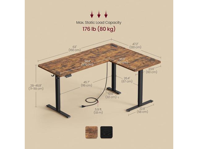 VASAGLE L-Shaped Electric Standing Desk, Corner Desk with Power Outlets, Height Adjustable Computer Desk, Gaming Desk, Memory Function, Easy to...