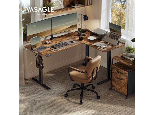 VASAGLE L-Shaped Electric Standing Desk, Corner Desk with Power Outlets, Height Adjustable Computer Desk, Gaming Desk, Memory Function, Easy to...