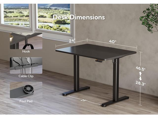 Claiks Electric Standing Desk, Adjustable Height Stand up Desk, 40x24 Inches Sit Stand Home Office Desk with Splice Board, Black Frame/Black Top