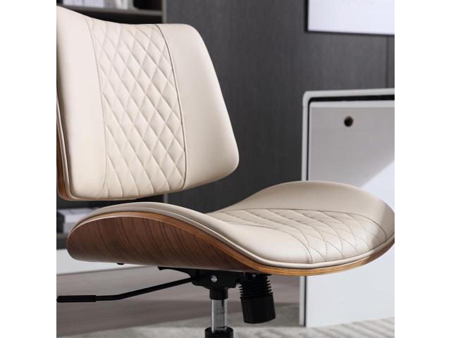 Home Office Chair No Arms with Wheels, Adjustable Height Small Desk Chair, PU Leather Mid Back 360 Swivel Computer Chair, Armless Modern Walnut...