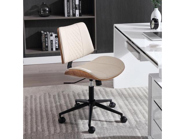 Home Office Chair No Arms with Wheels, Adjustable Height Small Desk Chair, PU Leather Mid Back 360 Swivel Computer Chair, Armless Modern Walnut...