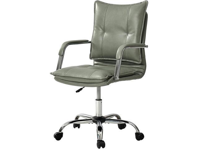 HULALA HOME Faux Leather Home Office Desk Chair, Adjustable Swivel Computer Chair with Sliver Legs and Arms, Comfy Upholstered Task Chair(Sage)