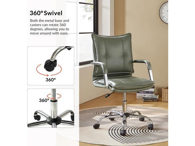 HULALA HOME Faux Leather Home Office Desk Chair, Adjustable Swivel Computer Chair with Sliver Legs and Arms, Comfy Upholstered Task Chair(Sage)