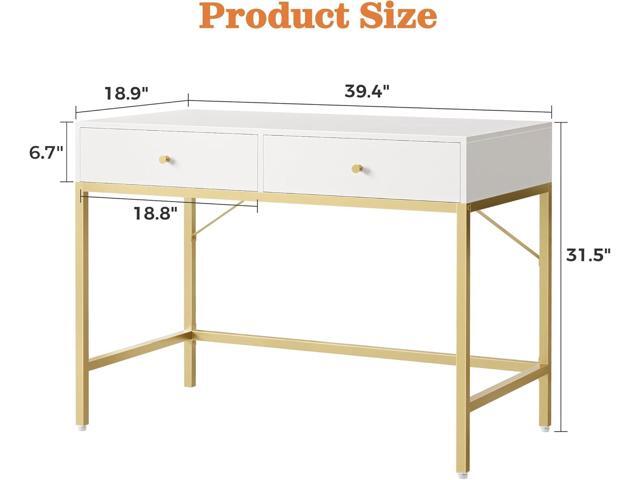 SUPERJARE 39.4' White and Gold Desk with 2 Drawers, Modern Makeup Vanity Desk, Small Computer Desk Home Office Desk for Writing Study Bedroom