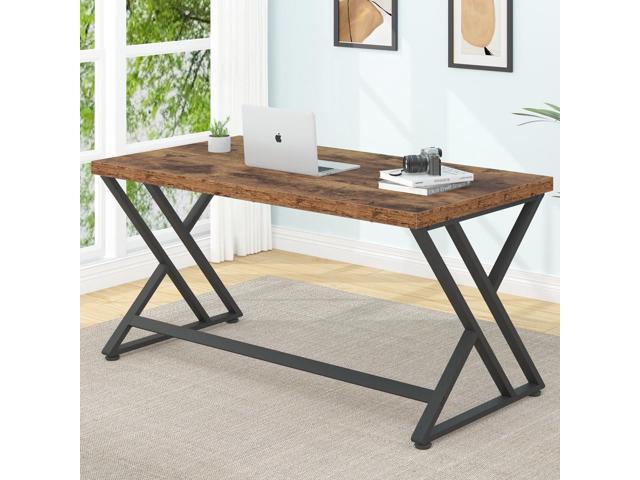 LVB Rustic Wood Computer Desk, Metal Home Executive Office Desk, Industrial Large Gaming Writing Desk with Storage, Wooden Student Study Computer...