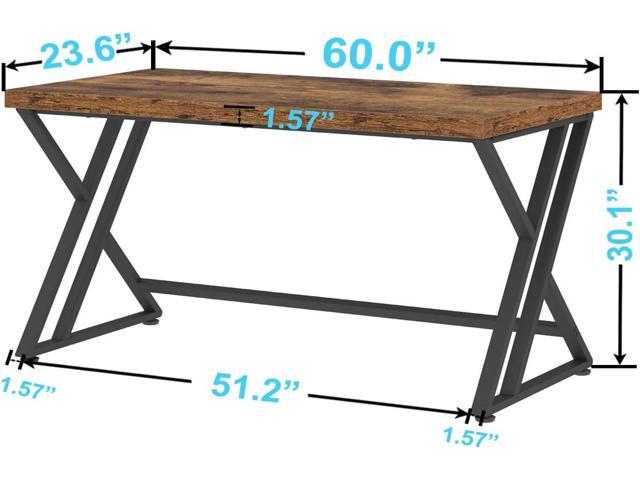 LVB Rustic Wood Computer Desk, Metal Home Executive Office Desk, Industrial Large Gaming Writing Desk with Storage, Wooden Student Study Computer...