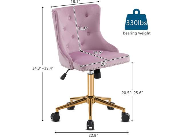 VINGLI Mauve Purple Armless Home Office Desk Chair with Gold Base/Wheels, Small Cute Vanity/Makeup Chair with Back for Bedroom, Upholstered...