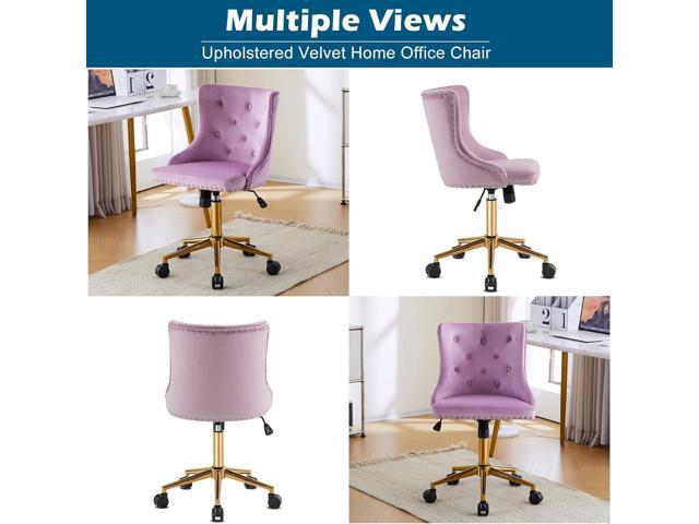VINGLI Mauve Purple Armless Home Office Desk Chair with Gold Base/Wheels, Small Cute Vanity/Makeup Chair with Back for Bedroom, Upholstered...