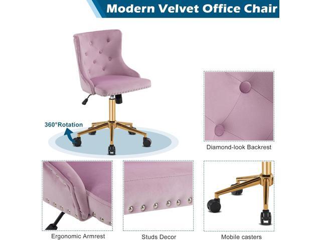 VINGLI Mauve Purple Armless Home Office Desk Chair with Gold Base/Wheels, Small Cute Vanity/Makeup Chair with Back for Bedroom, Upholstered...
