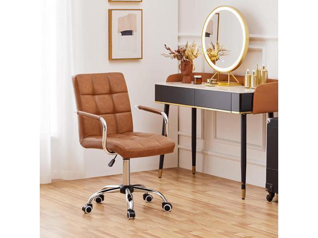 Yaheetech PU Leather Comfortable Office Desk Chair Mid Back Height Adjustable Computer Swivel Chair w/Armrests, Retro Brown