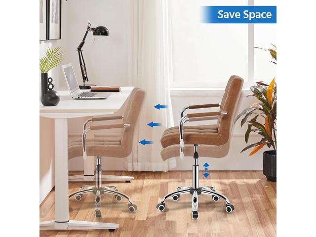 Yaheetech PU Leather Comfortable Office Desk Chair Mid Back Height Adjustable Computer Swivel Chair w/Armrests, Retro Brown